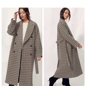 Aritzia Wilfred Prescott Wool Coat Gold Houndstooth Size Medium
